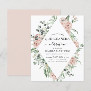 Budget Dusty Pink Quinceañera Floral Invitation