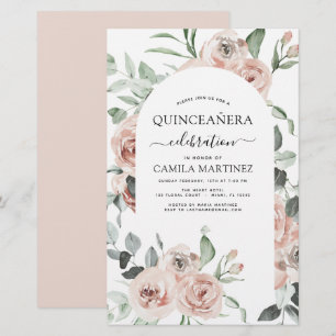 Budget Dusty Pink Quinceañera Floral Invitation