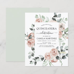 Budget Dusty Pink Quinceañera Floral Invitation