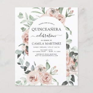 Budget Dusty Pink Quinceañera Floral Invitation Flyer