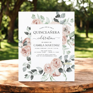 Budget Dusty Pink Quinceañera Floral Invitation Flyer