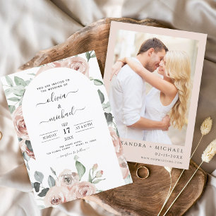 Budget Dusty Pink Sage Green Photo Floral Wedding Flyer