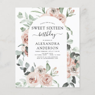 Budget Dusty Pink Sweet Sixteen Birthday Party Flyer