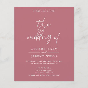 Budget Dusty Pink Wedding Invitation Flyer