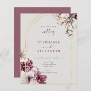 Budget Dusty Plum Floral Wedding QR Code Invite