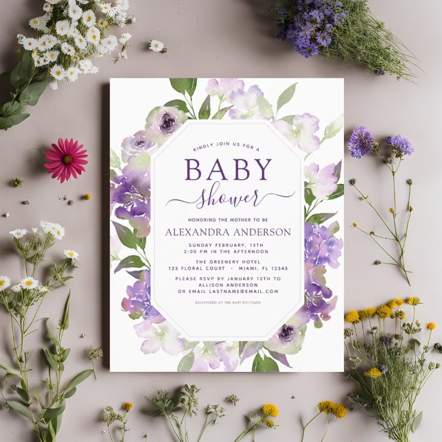 Budget Dusty Purple Floral Greenery Baby Shower (Creator Uploaded)