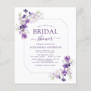Budget Dusty Purple Floral Greenery Bridal Shower Flyer