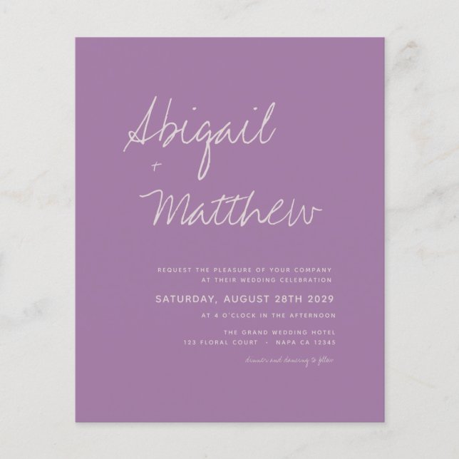 Budget Dusty Purple Minimalist Wedding Invitation (Front)