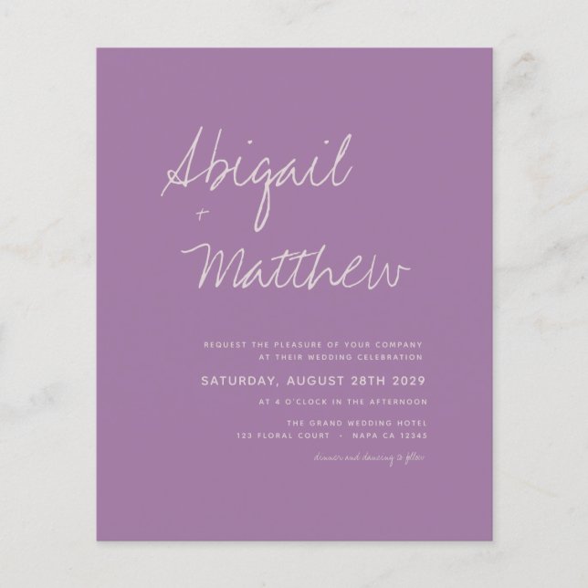 Budget Dusty Purple Minimalist Wedding Invitation  Flyer (Front)