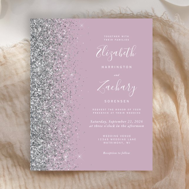 Budget Dusty Purple Silver Glitter Wedding Invite (Creator Uploaded)