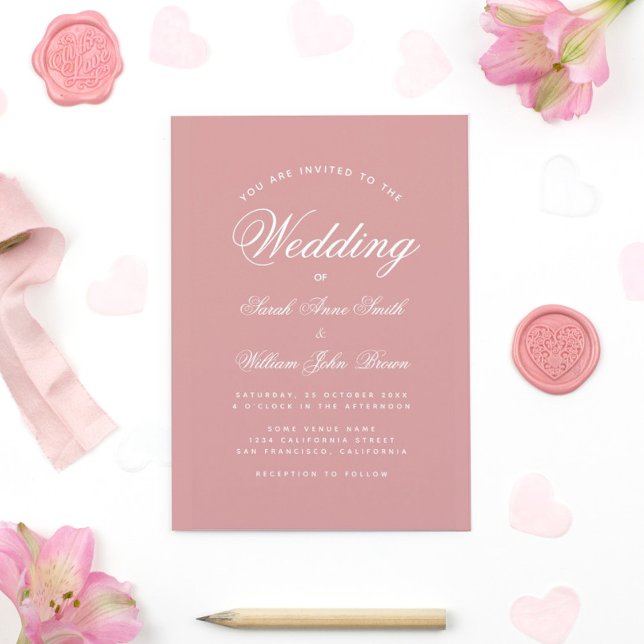 Budget Dusty Rose Calligraphy Wedding Invitation (Creator Uploaded)