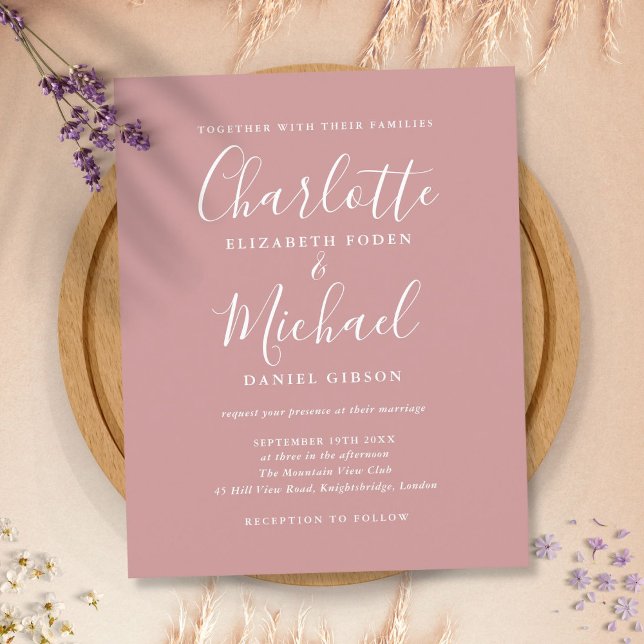 Budget Dusty Rose Chic Script Wedding Invitation (Creator Uploaded)