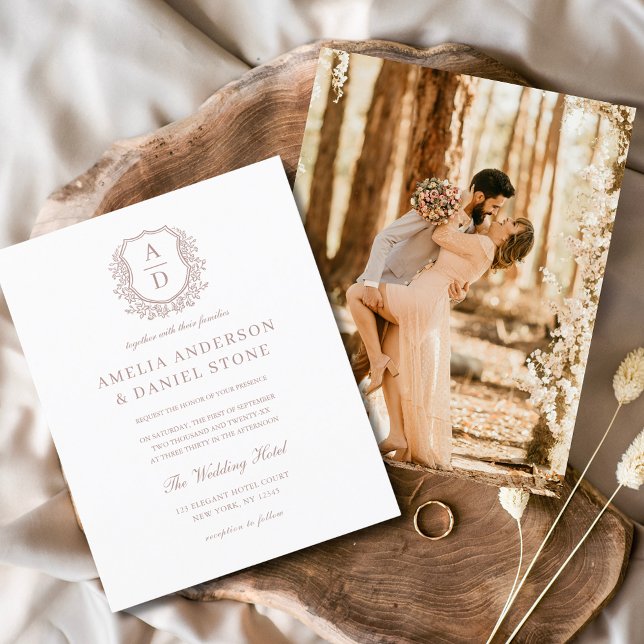 Budget Dusty Rose Crest Wedding Invitation (Creator Uploaded)