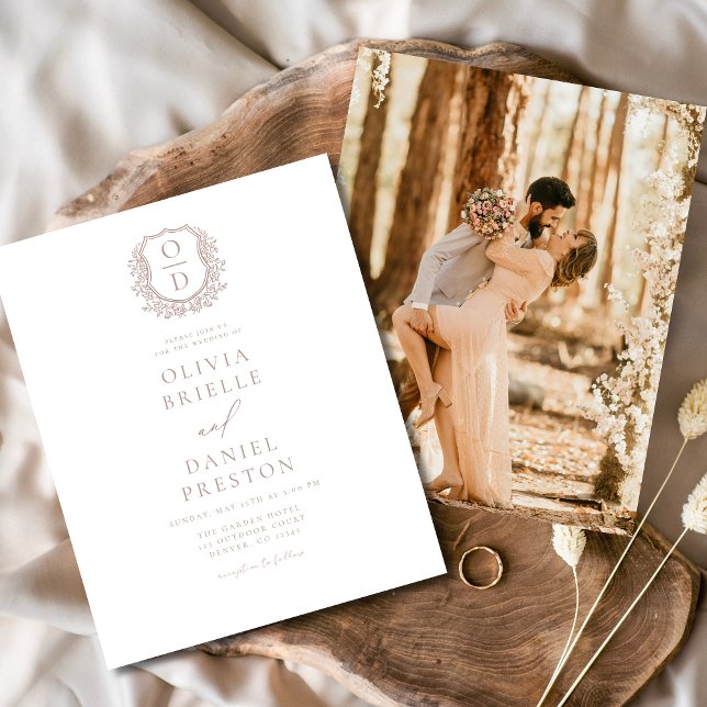 Budget Dusty Rose Crest Wedding Invitation (Creator Uploaded)