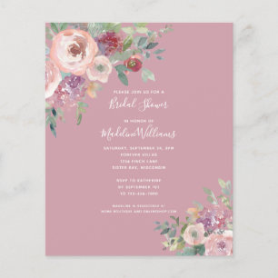 BUDGET Dusty Rose Floral Bridal Shower Invitation