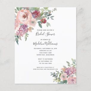 BUDGET Dusty Rose Floral Bridal Shower Invitation