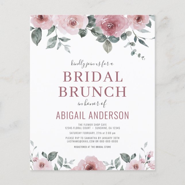 Budget Dusty Rose Floral Bridal Shower Invitation  Flyer (Front)