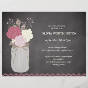 Budget Dusty Rose Floral Mason Jar Bridal Shower Flyer