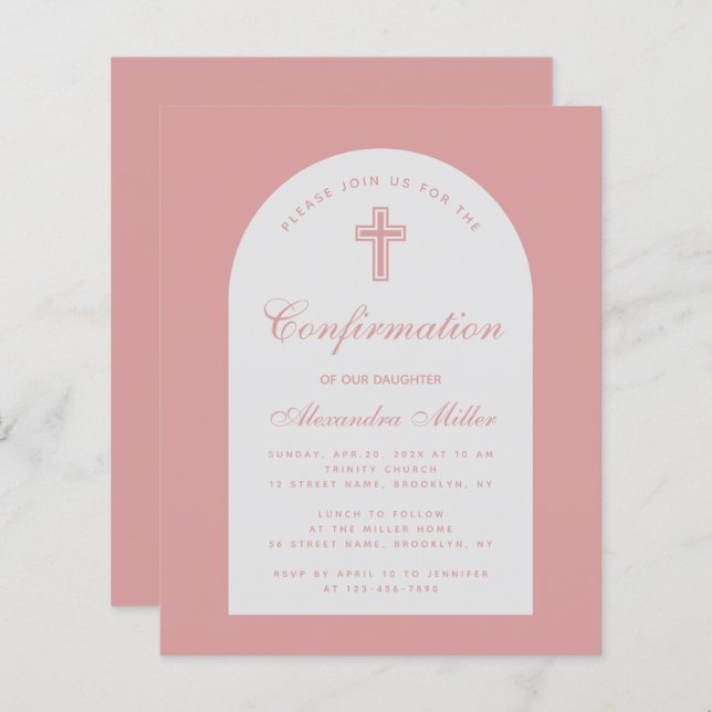 Budget Dusty Rose Girl Confirmation Invitation (Front/Back)