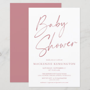 Budget Dusty Rose Mauve Simple Script Baby Shower