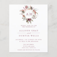 Budget Dusty Rose Monogram Wedding Invitation Fly