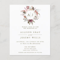 Budget Dusty Rose Monogram Wedding Invitation  Fly