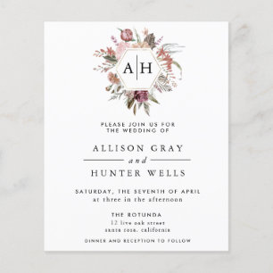 BUDGET Dusty Rose Monogram Wedding Invitation Flyer