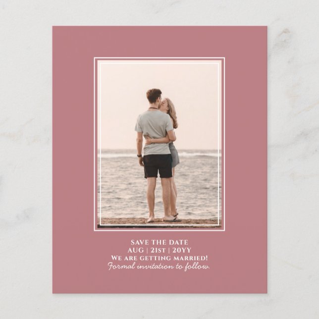 BUDGET Dusty Rose PHOTO Save the Date WEDDING Flyer (Front)