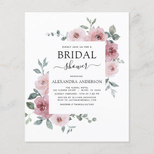 Budget Dusty Rose Pink Bridal Shower Floral Flyer