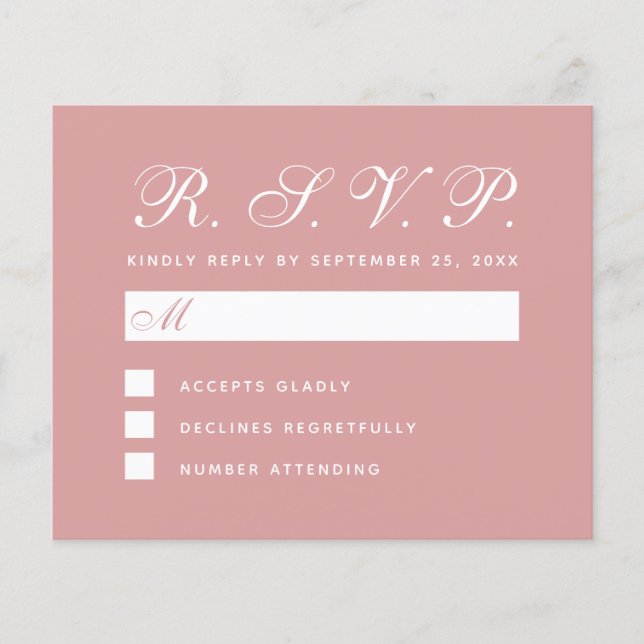 Budget Dusty Rose Pink Simple Script Wedding RSVP (Front)