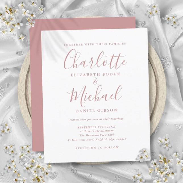 Budget Dusty Rose Script Wedding Invitation (Budget Dusty Rose Script Wedding Invitation)