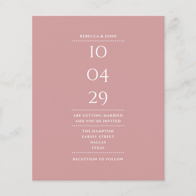 Budget Dusty Rose Wedding Date Invitation (Front)