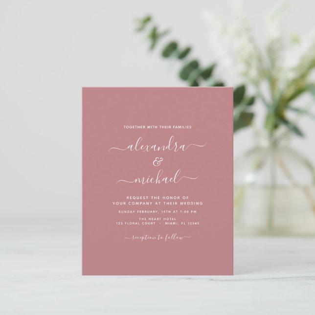 Budget Dusty Rose Wedding Modern Typography (Standing Front)