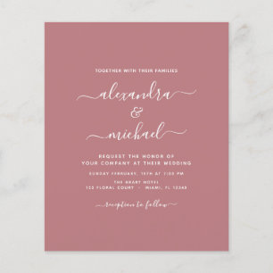 Budget Dusty Rose Wedding Modern Typography Flyer