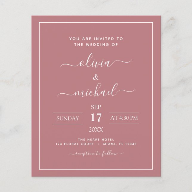 Budget Dusty Rose Wedding with Photo Invitation Fl Flyer (Front)