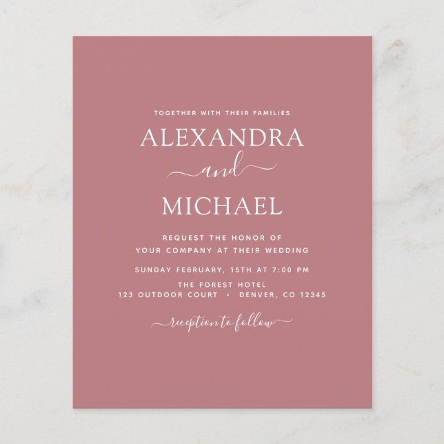 Budget Dusty Rose Wedding with Photo Invitation Flyer (Front)