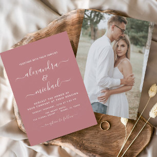 Budget Dusty Rose Wedding with Photo Invitation Flyer