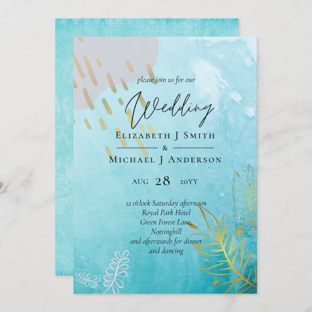 BUDGET DustyTeal Gold Abstract Wedding (Front/Back)