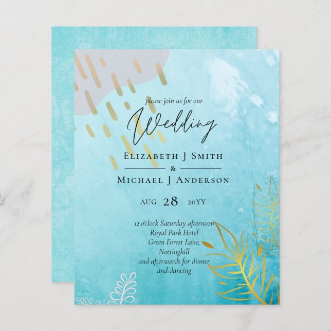 BUDGET DustyTeal Gold Abstract Wedding (Front/Back)