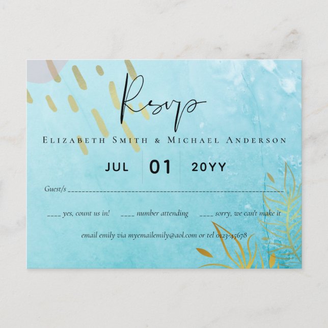 BUDGET DustyTeal Gold Abstract Wedding Postcard (Front)