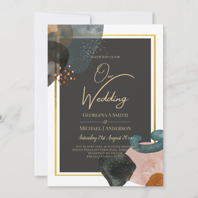 BUDGET Earth Tones Abstract Wedding  Invitation (Front)