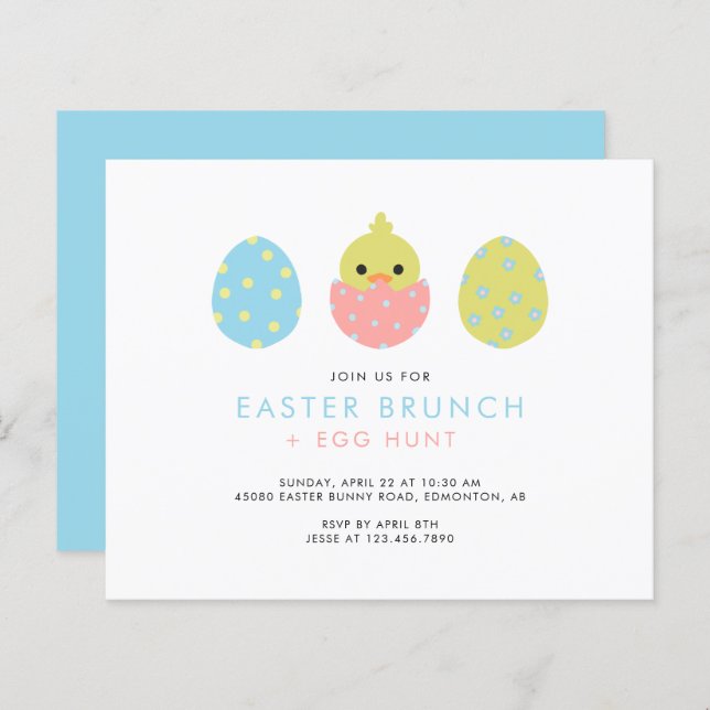 Budget Easter Brunch Egg Hunt Cute Invitation (Front/Back)