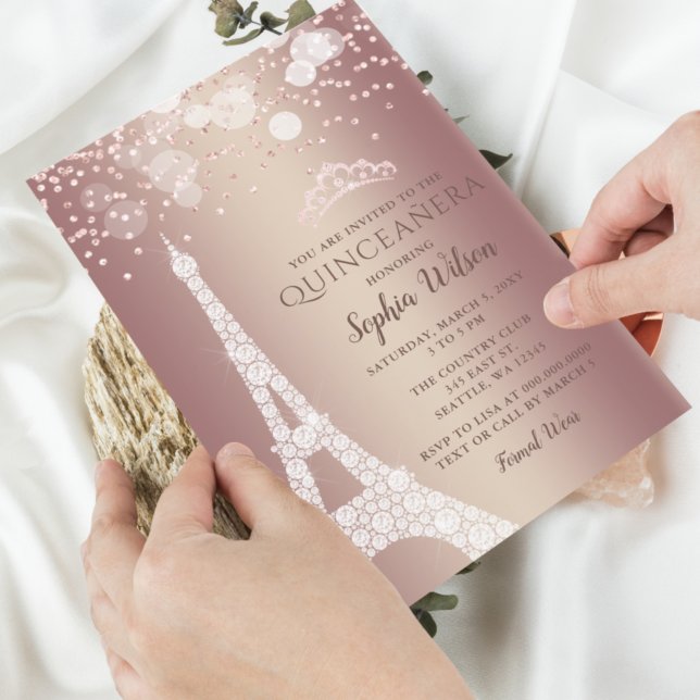 Budget Eiffel Tower Rose Quinceañera Invitation (Creator Uploaded)