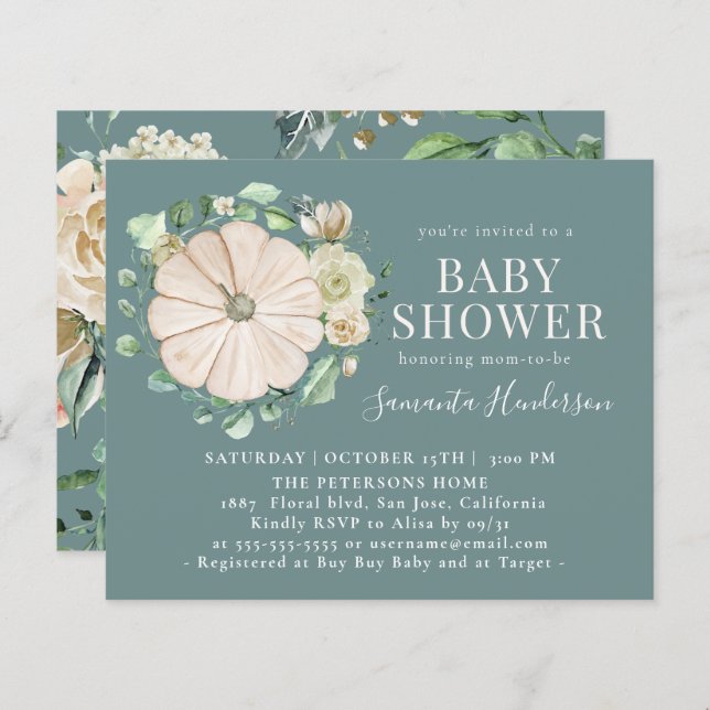 Budget Elegance Ivory Pumpkin Floral Baby Shower (Front/Back)