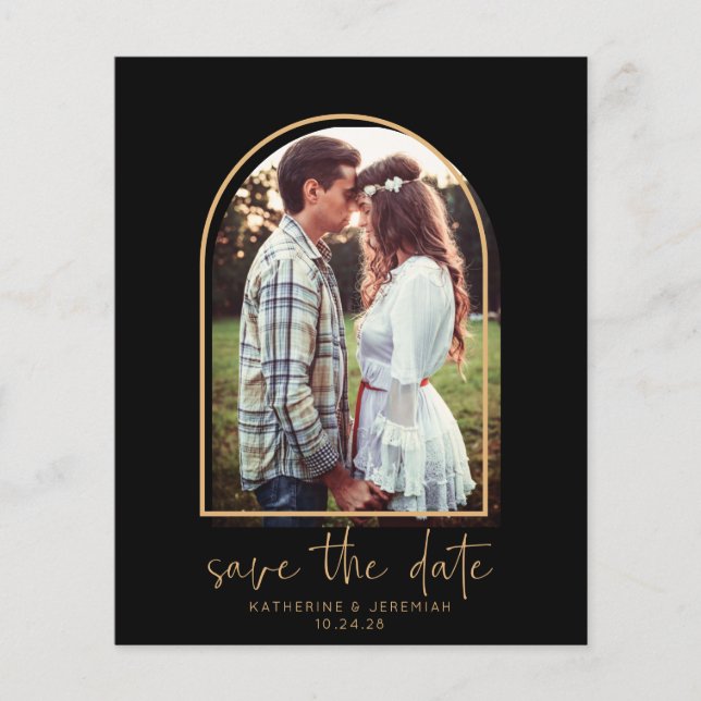 Budget Elegant Arch Black Gold Save the Date (Front)