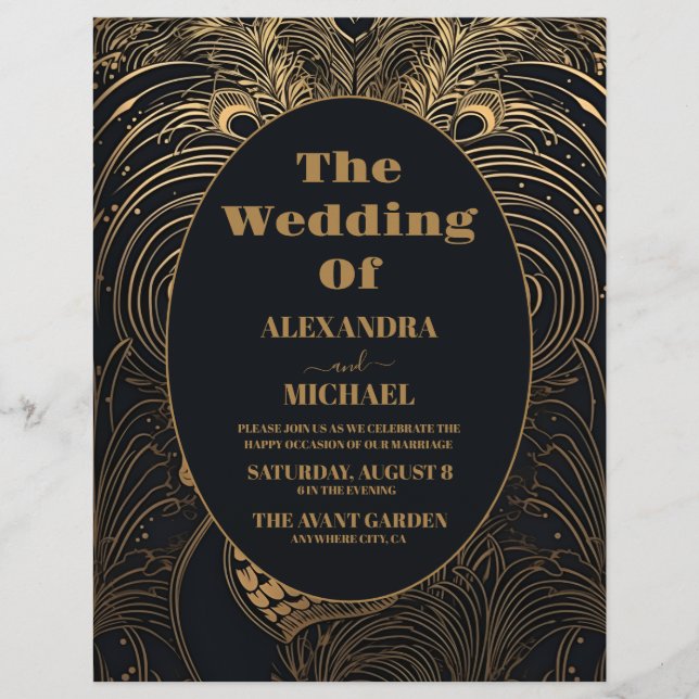 Budget Elegant Art Deco Peacocks Wedding Flyer (Front)