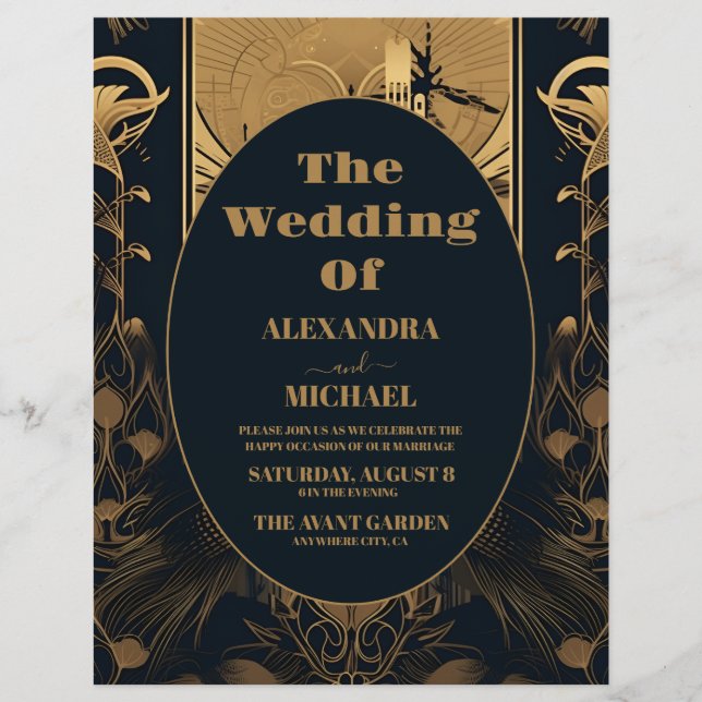 Budget Elegant Art Deco Peacocks Wedding Flyer (Front)