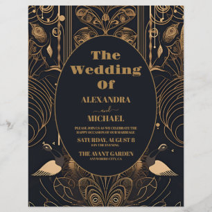 Budget Elegant Art Deco Peacocks Wedding Flyer