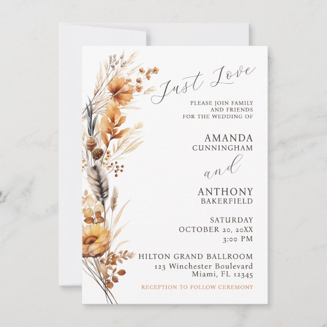 Budget Elegant Autumn Flowers Wedding Invitation (Front)