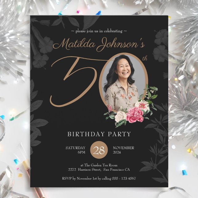 Budget Elegant Black 50th Birthday Invitation (Budget Elegant Black 50th Birthday Invitation)